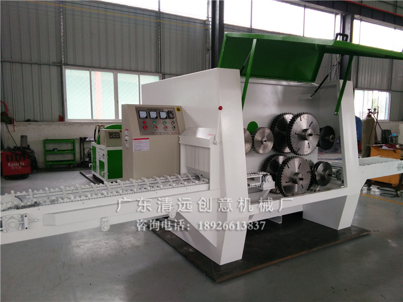 創(chuàng)意機(jī)械工廠生產(chǎn)車間新出品的圓木多片鋸，采用超薄鋸片，出材率高達(dá)80%