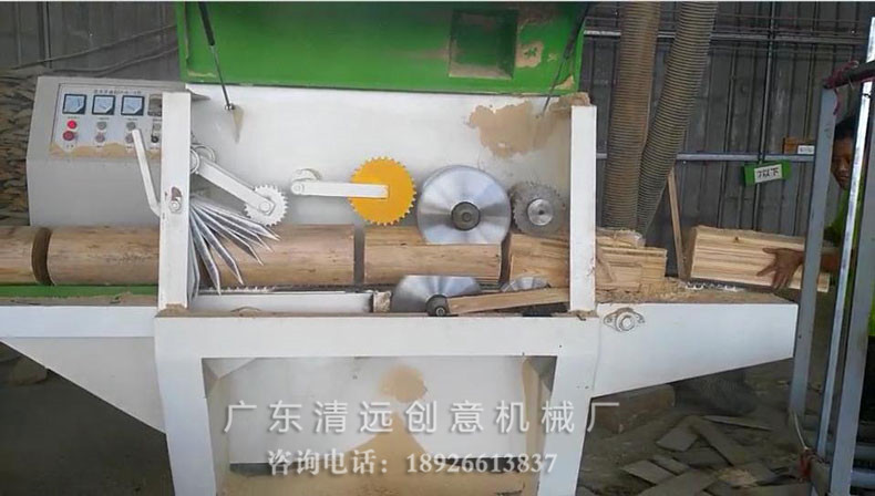 圓木多片鋸采用V型料條送料，送料更穩(wěn)自動(dòng)居中