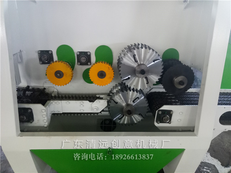 圓木多片鋸內(nèi)倉(cāng)，上下軸多片鋸，采用超薄鋸片，出材率高達(dá)80%以上