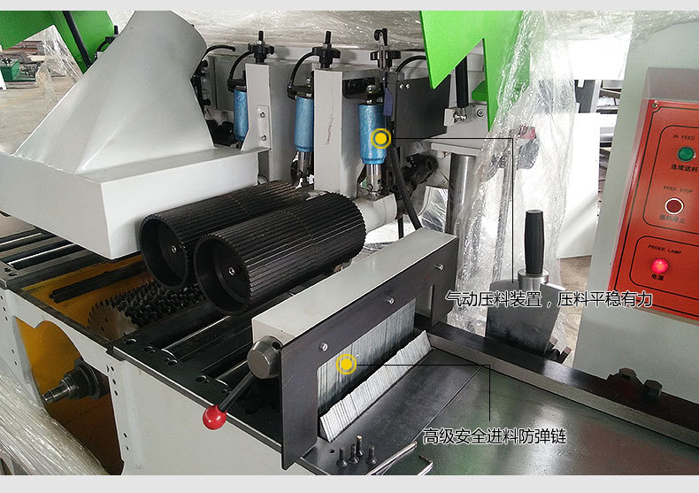 木龍骨木方多片鋸操作簡(jiǎn)單，只需普通員工就可以加工出高精度板材。板材厚度可自由調(diào)節(jié)，以鋸代刨，成品表面光滑，無(wú)需再刨。